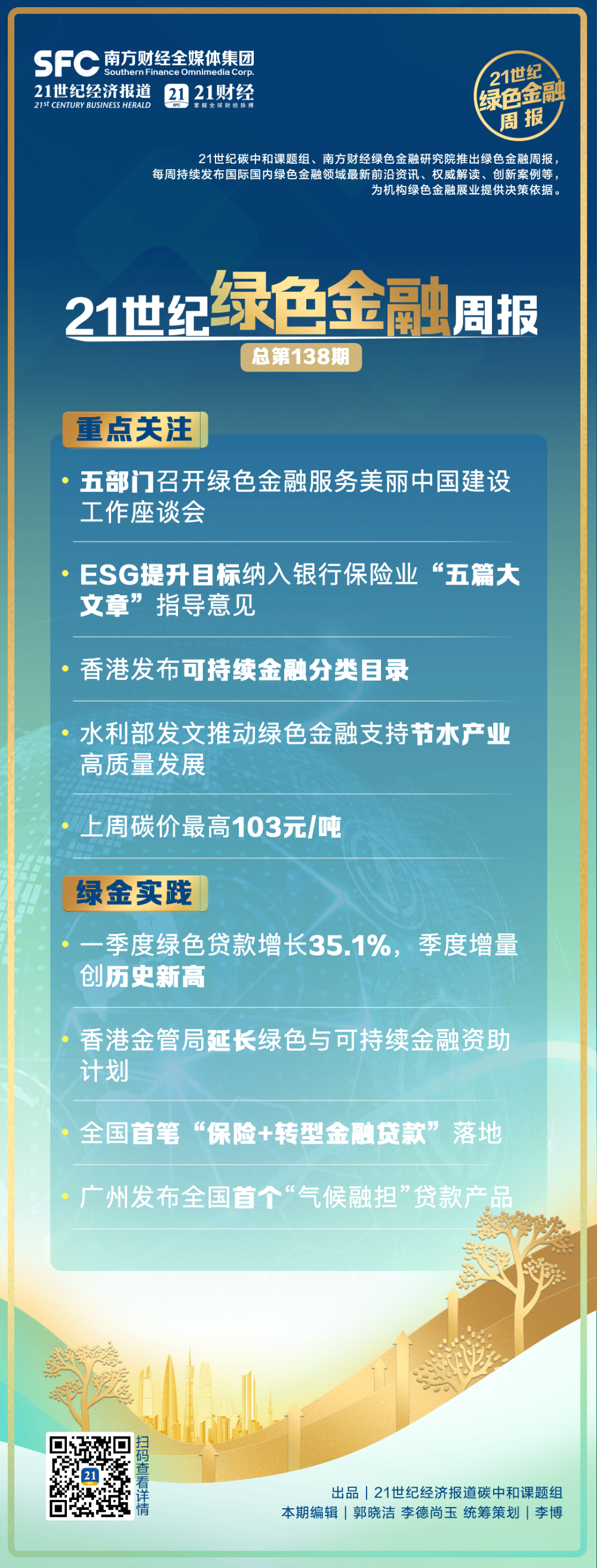 绿色金融周报（第138期）丨五部门召开绿色金融服务美丽中国建设工作座谈会；ESG提升目标纳入银行保险业“五篇大文章”指导意见；香港发布可持续金融分类目录